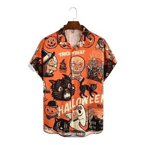 🎃Men’s Halloween Button Down short   Sleeve Shirt size (L)